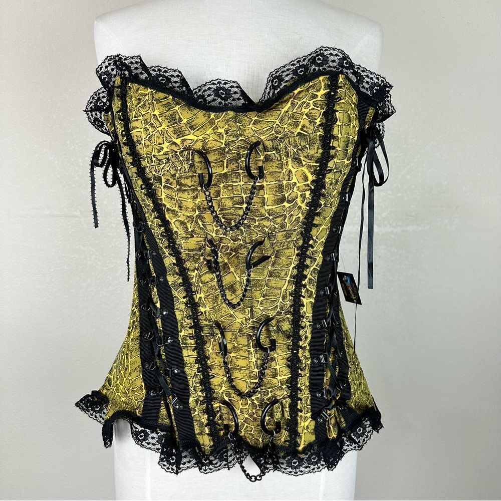 Yellow Reptile Corset Lace Black Steampunk Goth Punk Festival Boho Hipster L-XL